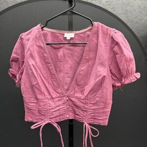 Le Lis Purple Cropped Tie Blouse